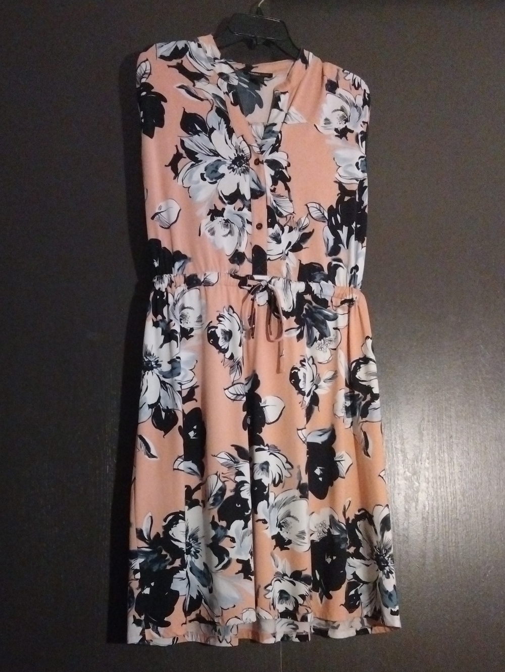 Robert Louis Peach Floral Midi Dress with Black & White Blooms